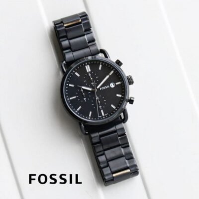 FOSSIL COMMUTER BLACK SILVER STAINLESS STEEL WATCH