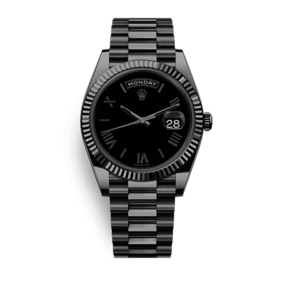 ROLEX OYSTER PERPETUAL DAY/DATE BLACK STAINLESS STEEL WATCH