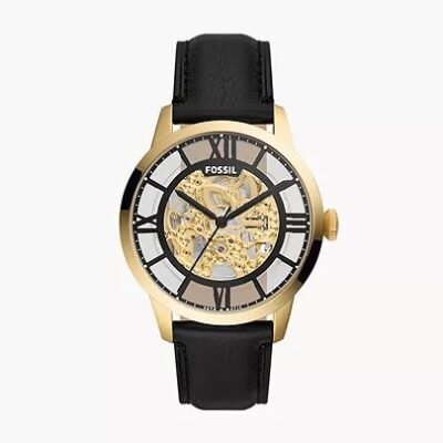 FOSSIL TOWNSMAN AUTOMATIC (BLACK/GOLDEN) AUTOMATIC LETHER WRIST WATCH