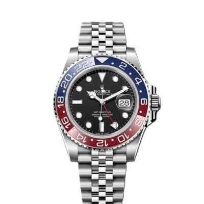GMT-Master II red and blue Cerachrom bezel black dial and a Jubilee bracelet.
