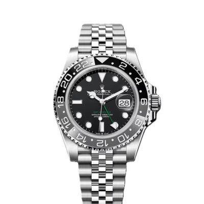 GMT-Master II black dial date Jubilee bracelet.